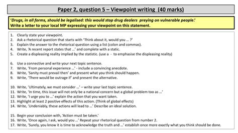 This pack contains a comprehensive set of individual resources to prepare students for aqa english language <b>paper</b> <b>2</b>, <b>question</b> <b>5</b>. . Paper 2 question 5 structure